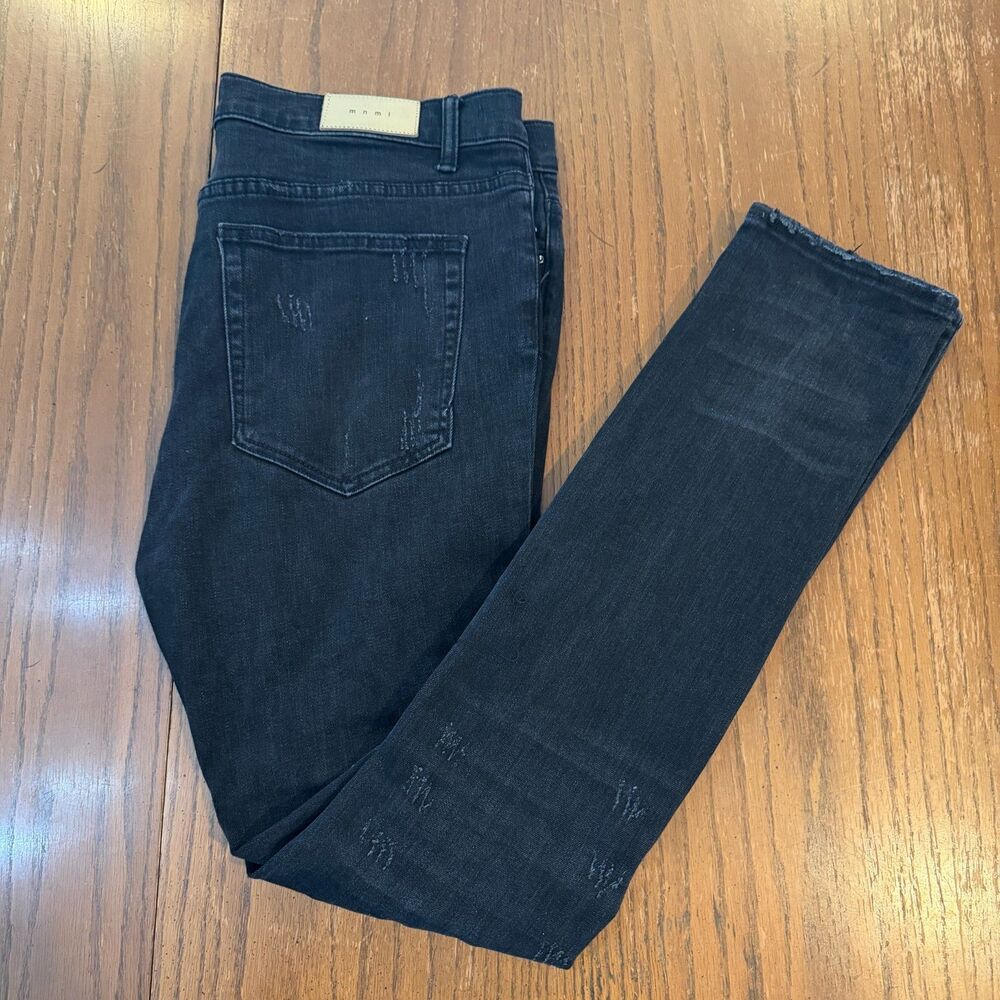 MNML Black Distressed Skinny Jeans Stretch Denim Ripped Streetwear Size 40